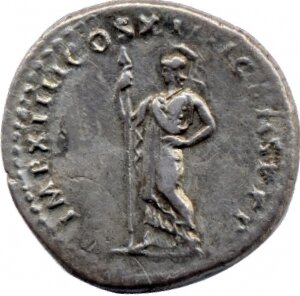 RIC II, Part 1 (second edition) Domitian 732 Domitian reverse, Minerva standing left, holding thunderbolt and spear; shiel...