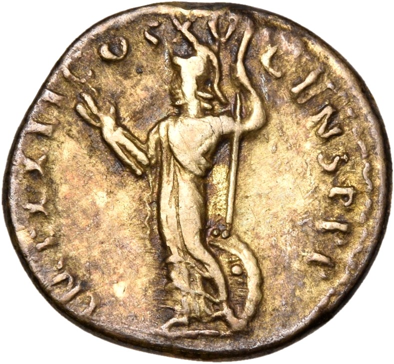RIC II, Part 1 (second edition) Domitian 741 Domitian reverse, Minerva standing left, holding thunderbolt and spear; shiel...