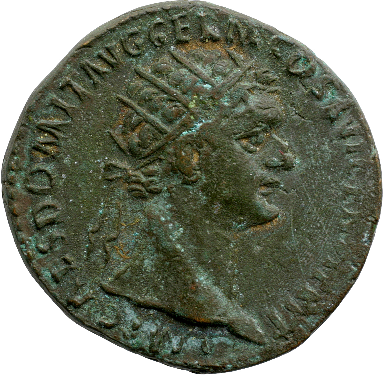 RIC II, Part 1 (second edition) Domitian 754 Domitian obverse, Head of Domitian, radiate, right