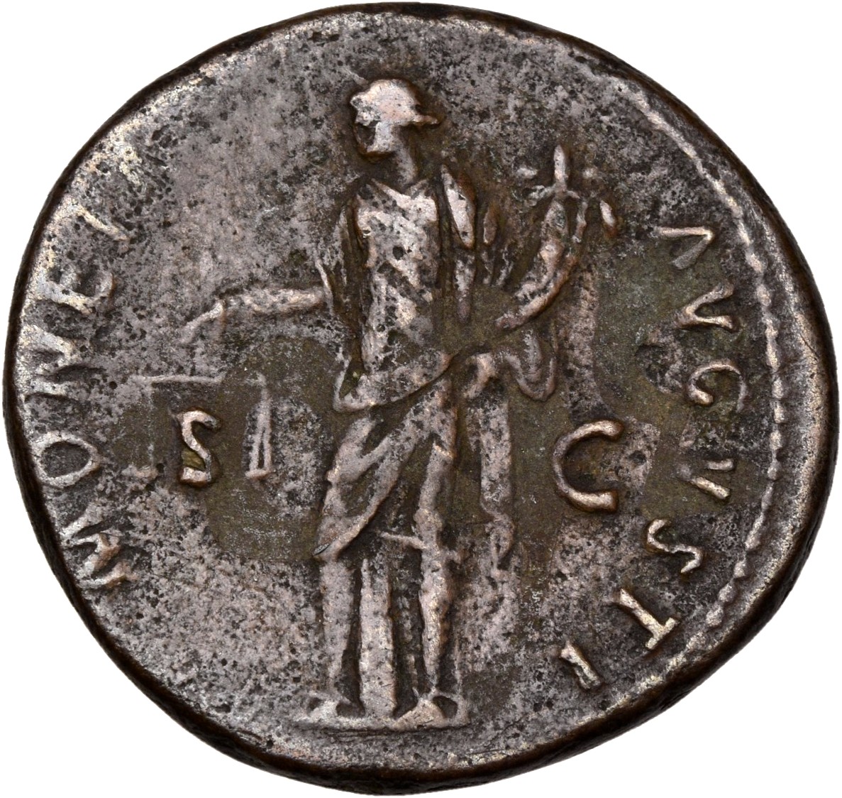 RIC II, Part 1 (second edition) Domitian 756 Domitian reverse, Moneta standing left, holding scales in right hand and corn...