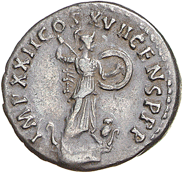 RIC II, Part 1 (second edition) Domitian 771 Domitian reverse, Minerva standing right on top of rostral column, holding sp...
