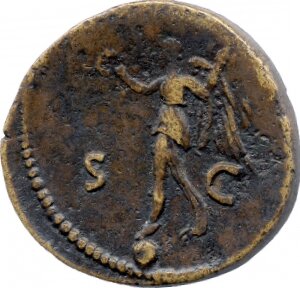 RIC II, Part 1 (second edition) Domitian 803 Domitian reverse, Victory standing left on globe, holding wreath and trophy