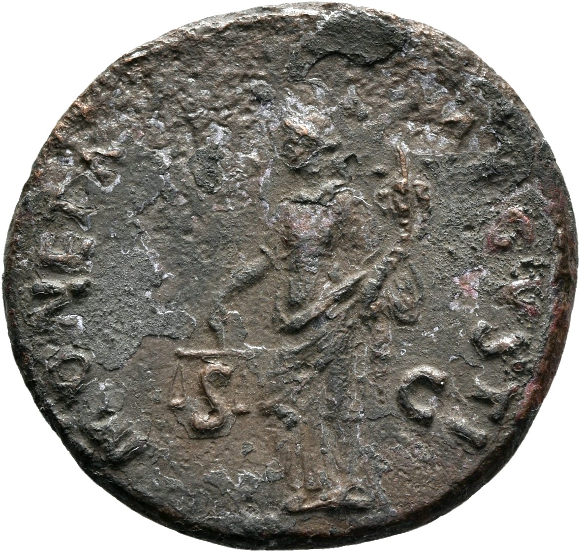RIC II, Part 1 (second edition) Domitian 806 Domitian reverse, Moneta standing left, holding scales in right hand and corn...