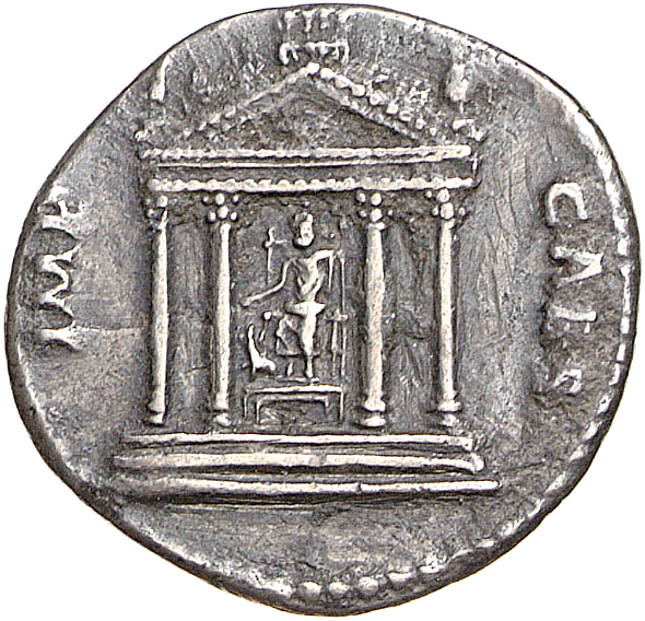RIC II, Part 1 (second edition) Domitian 812 Domitian reverse, Serapis and Cerberus seated inside tetrastyle temple