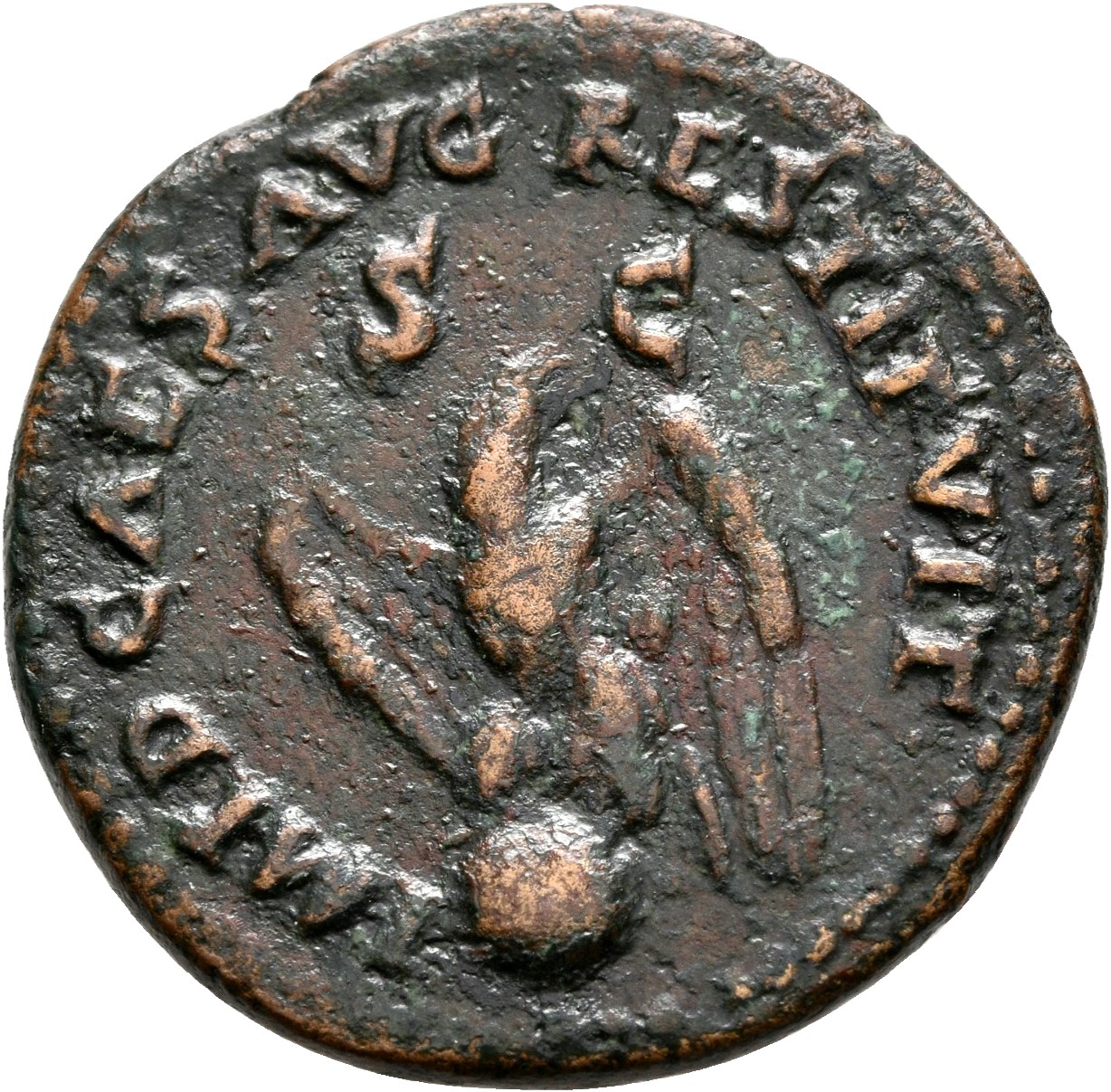 RIC II, Part 1 (second edition) Domitian 824 Domitian reverse — Eagle standing front on globe, head right, wings spread