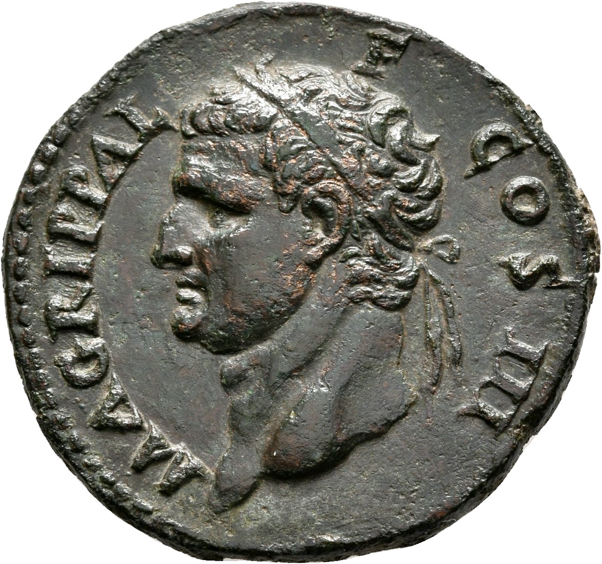 RIC II, Part 1 (second edition) Domitian 825 Domitian obverse, Head of Agrippa, wearing rostral crown, left