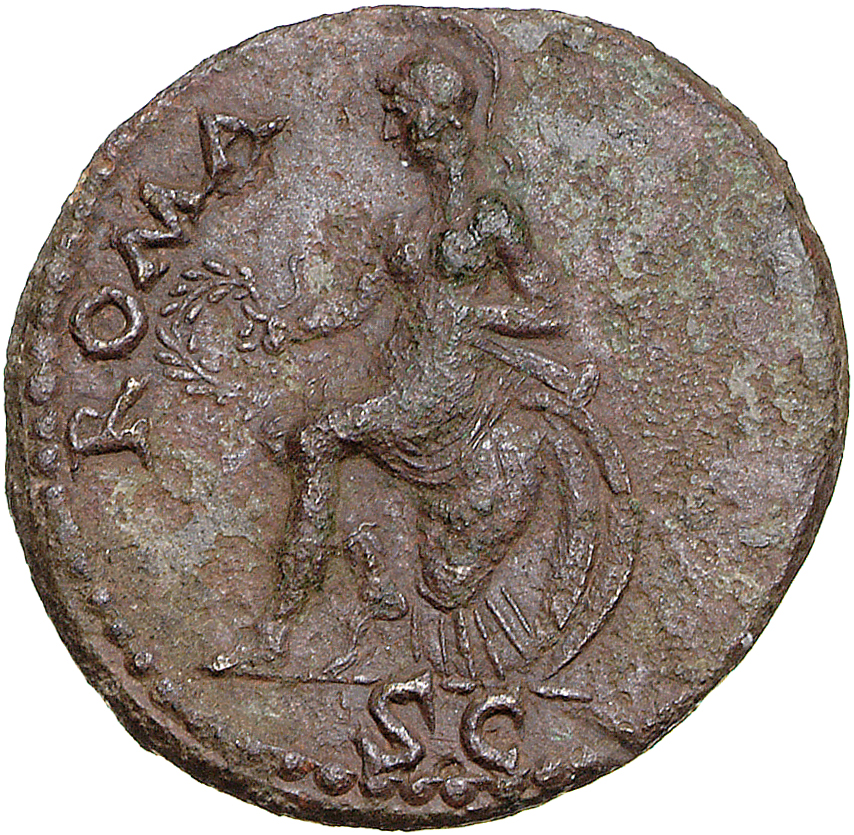 RIC II, Part 1 (second edition) Domitian 833 Domitian reverse, Roma seated left on cuirass, holding wreath in right hand a...