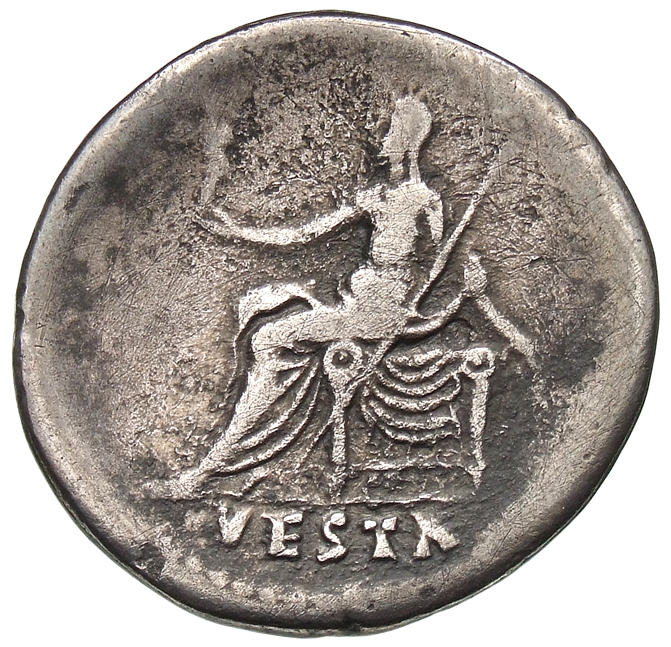 RIC II, Part 1 (second edition) Domitian 848 Domitian reverse, Vesta seated left, holding palladium in right and transvers...