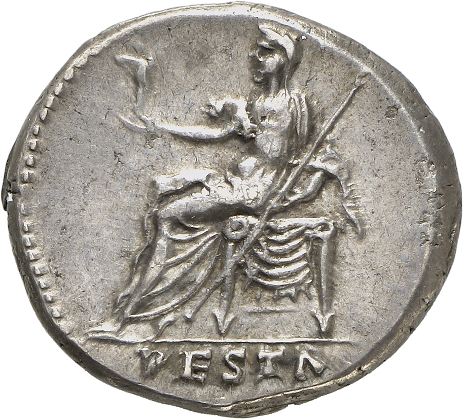 RIC II, Part 1 (second edition) Domitian 848 Domitian reverse — Vesta seated left, holding palladium in right and transver...