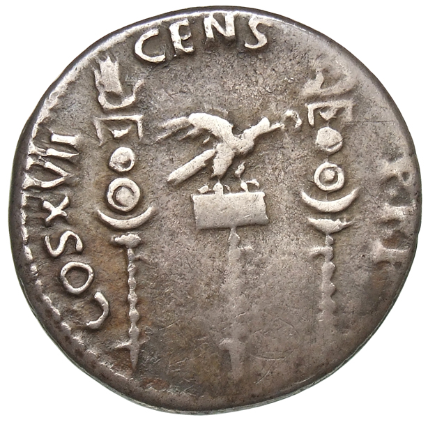 RIC II, Part 1 (second edition) Domitian 850 Domitian reverse, Aquila between two standards; one decorated with banner, th...