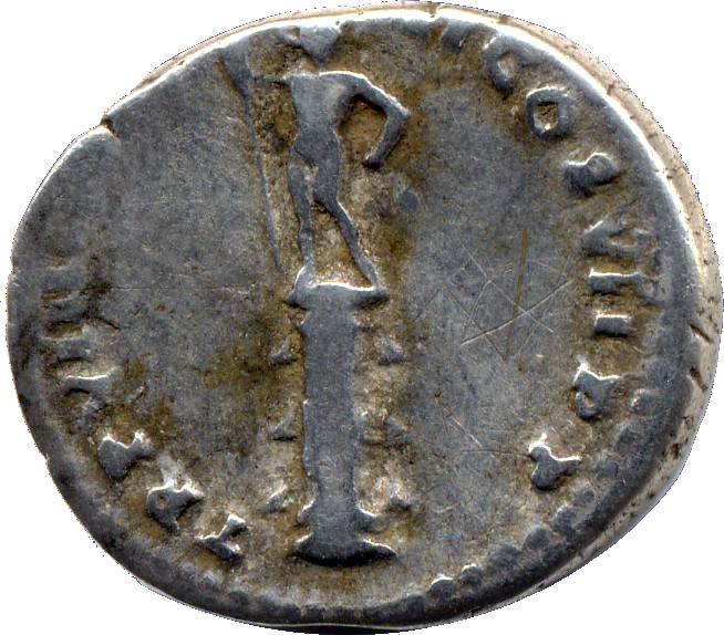 RIC II, Part 1 (second edition) Titus 10 Titus reverse — Statue of radiate male on rostral column, holding spear and paraz...