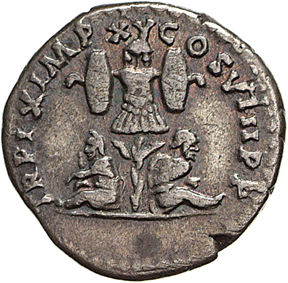 RIC II, Part 1 (second edition) Titus 102 Titus reverse, Woman captive, left, seated back to back with male captive, right...