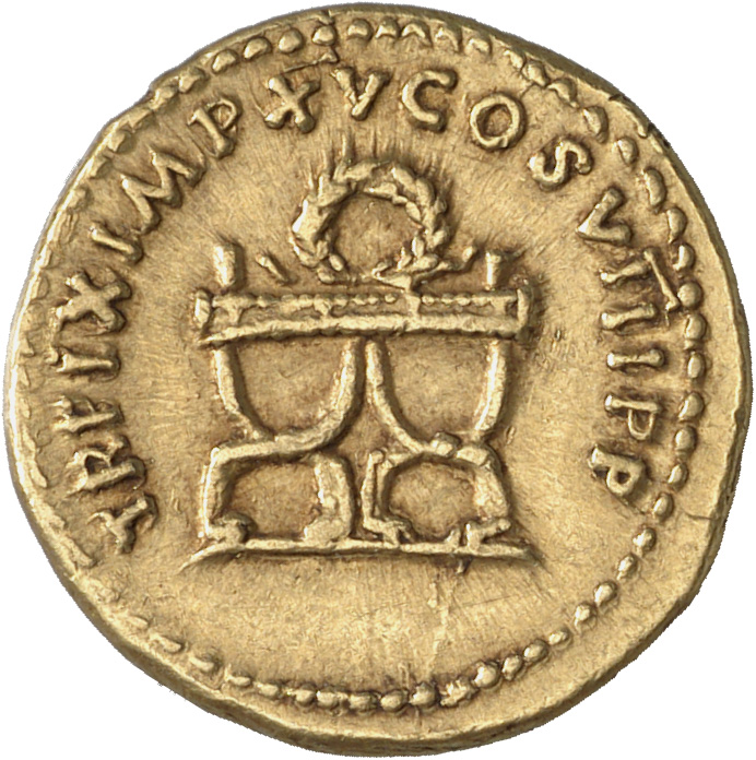 RIC II, Part 1 (second edition) Titus 107 Titus reverse, Curule chair; wreath, above