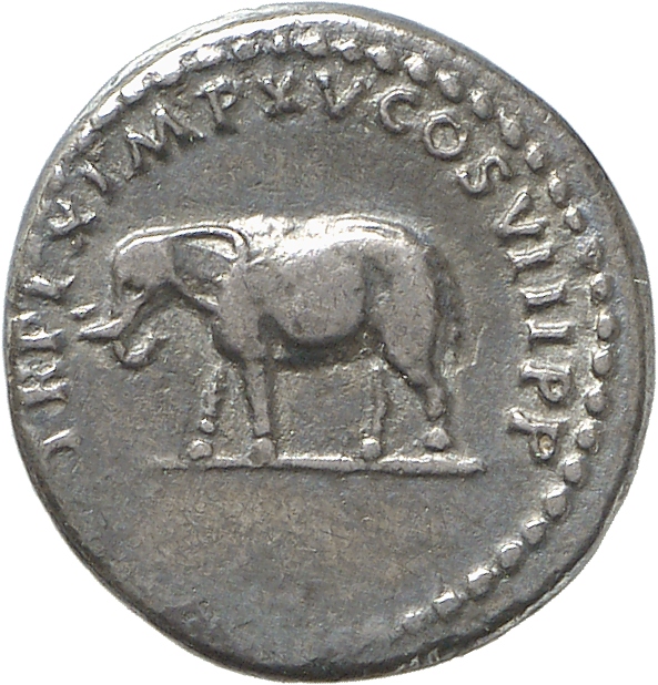 RIC II, Part 1 (second edition) Titus 115 Titus reverse, Elephant, cuirassed, left