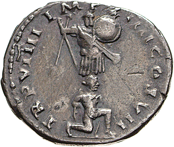 RIC II, Part 1 (second edition) Titus 12 Titus reverse, Male captive kneeling in front of trophy