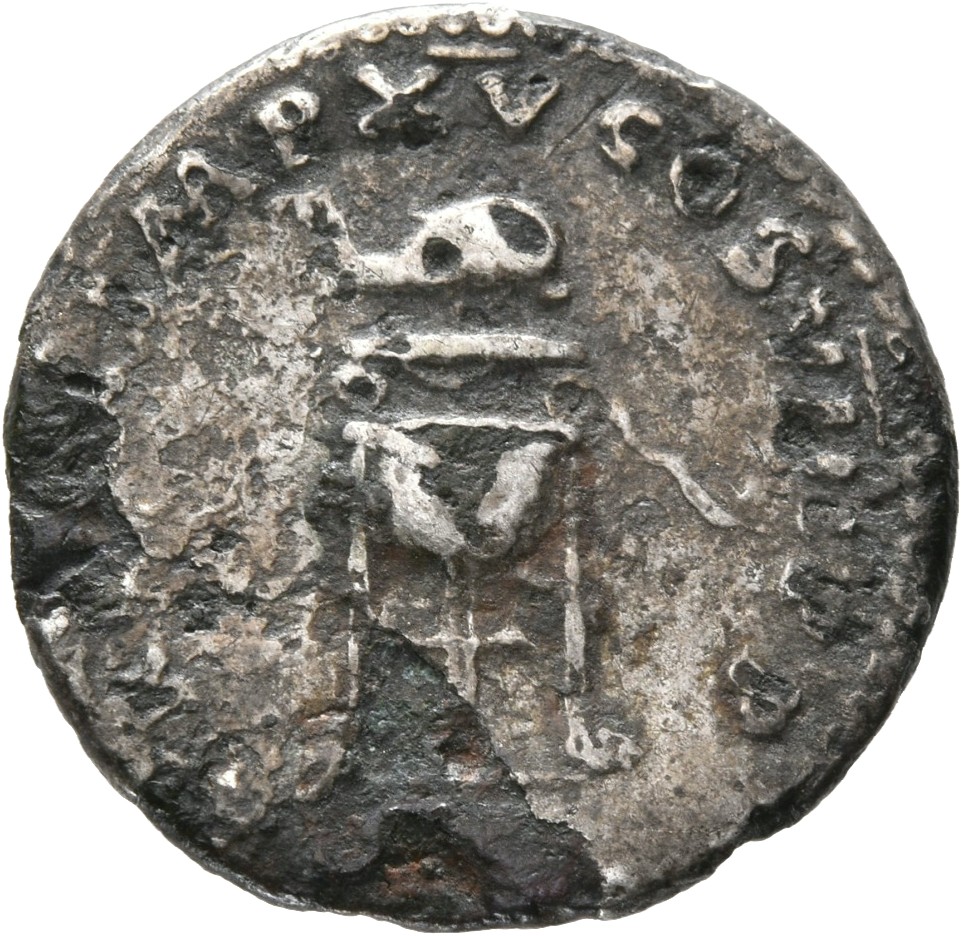 RIC II, Part 1 (second edition) Titus 128 Titus reverse, Tripod with fillets; dolphin above