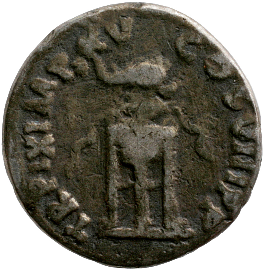 RIC II, Part 1 (second edition) Titus 129 Titus reverse, Tripod with fillets; dolphin above