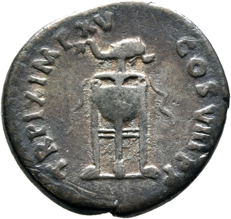 RIC II, Part 1 (second edition) Titus 129 Titus reverse — Tripod with fillets; dolphin above