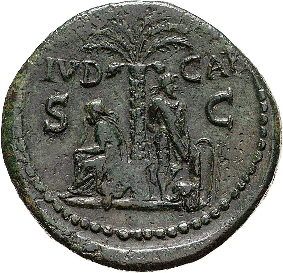 RIC II, Part 1 (second edition) Titus 153 Titus reverse, Captive standing to right of palm-tree; Judaea seated left on arms