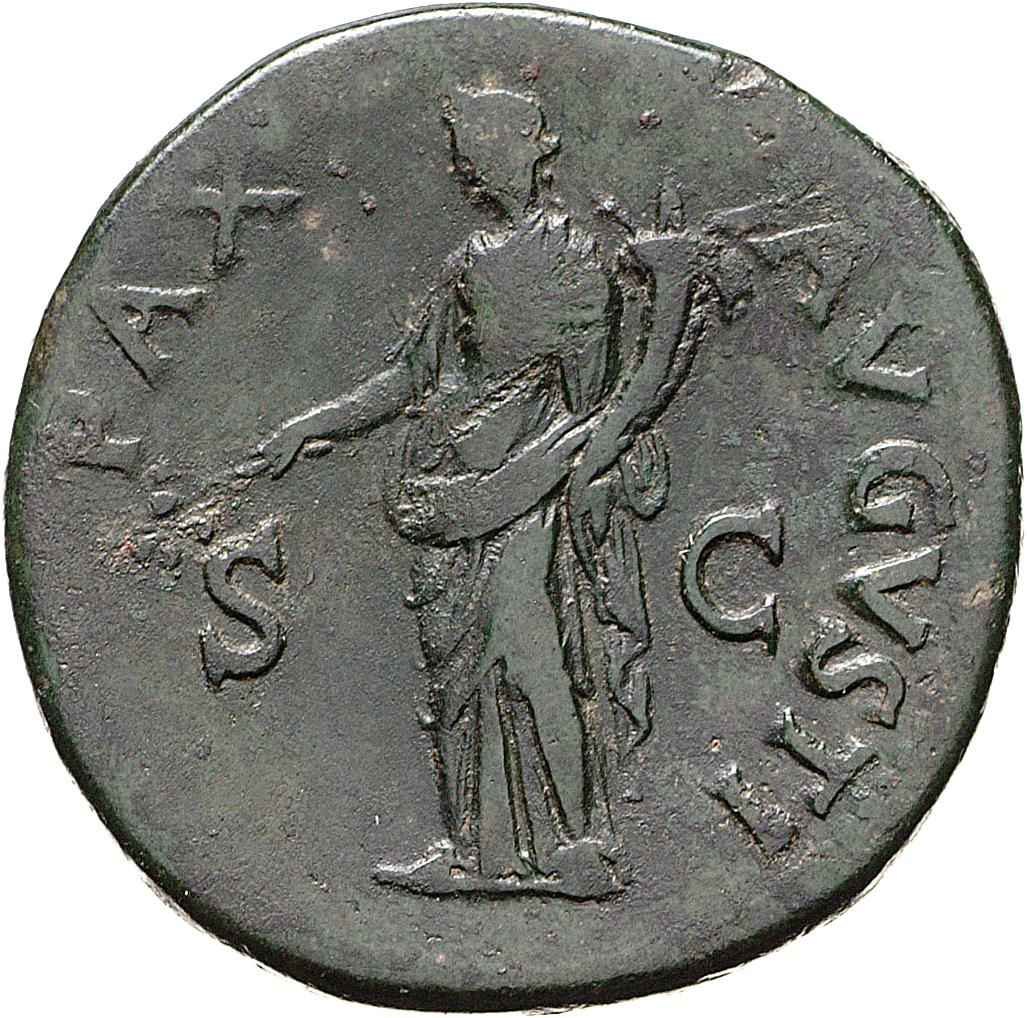 RIC II, Part 1 (second edition) Titus 158 Titus reverse, Pax standing left, holding branch and cornucopiae