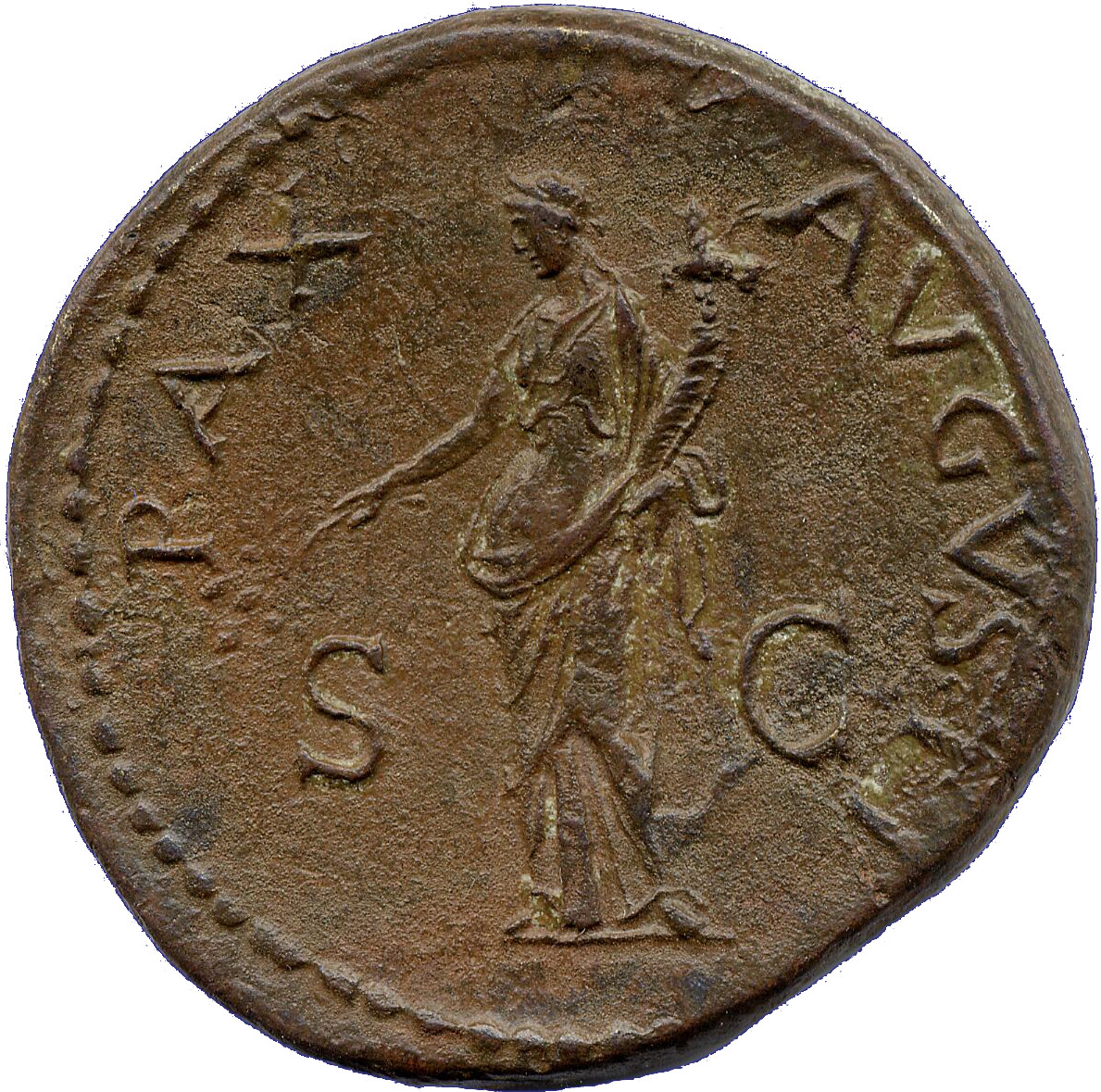 RIC II, Part 1 (second edition) Titus 158 Titus reverse — Pax standing left, holding branch and cornucopiae
