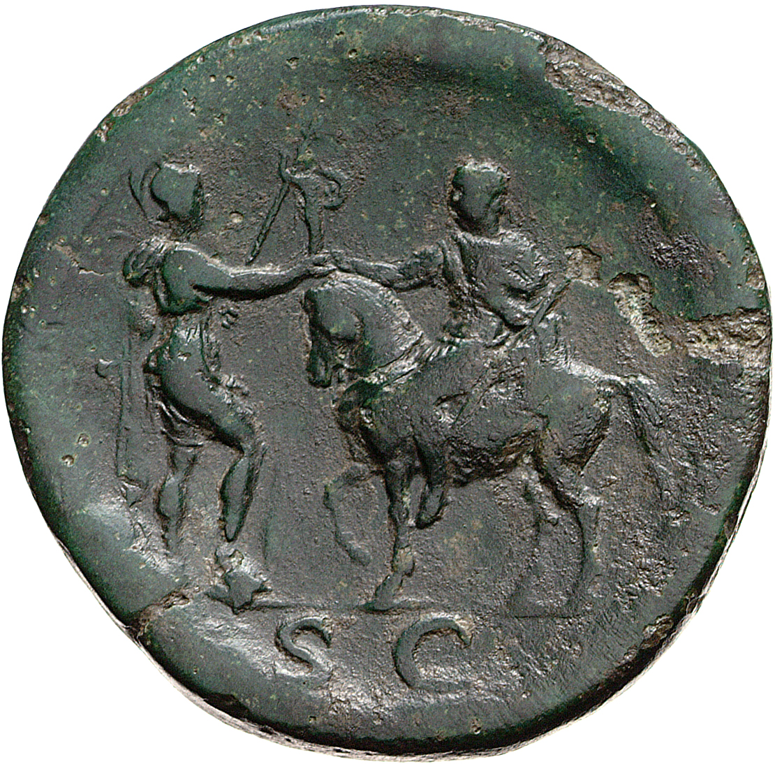 RIC II, Part 1 (second edition) Titus 166 Titus reverse, Titus on horseback, holding sceptre, accepting Palladium from Rom...
