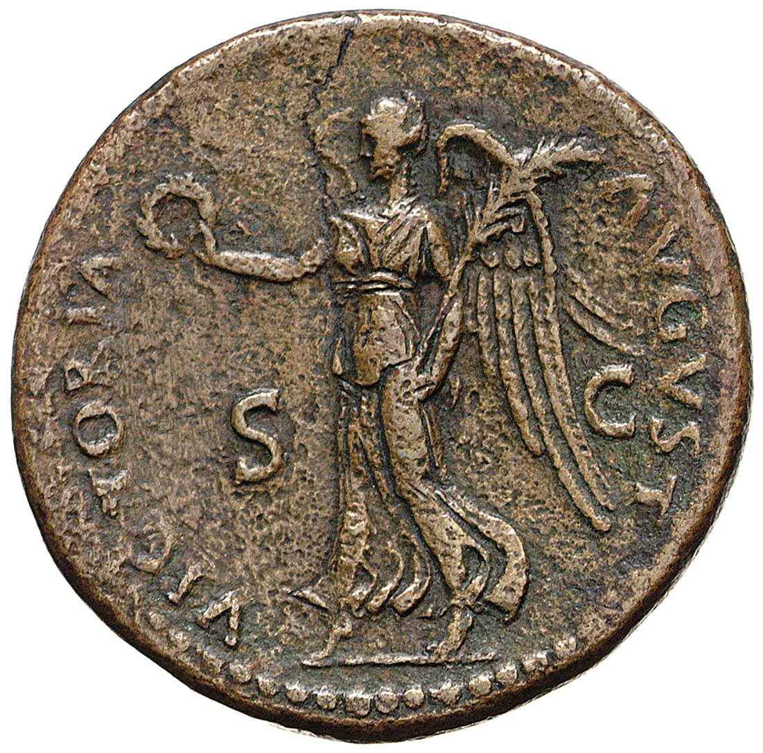 RIC II, Part 1 (second edition) Titus 183 Titus reverse, Victory advancing left, holding wreath and palm