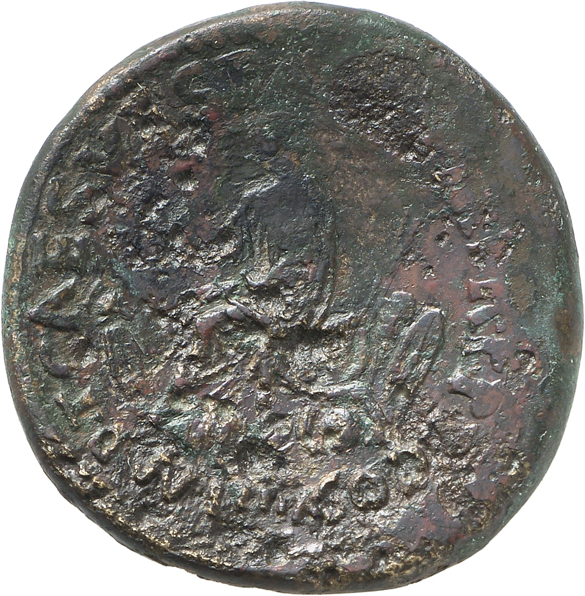 RIC II, Part 1 (second edition) Titus 186 Titus reverse, Titus seated left on curule chair, holding branch and roll; vario...