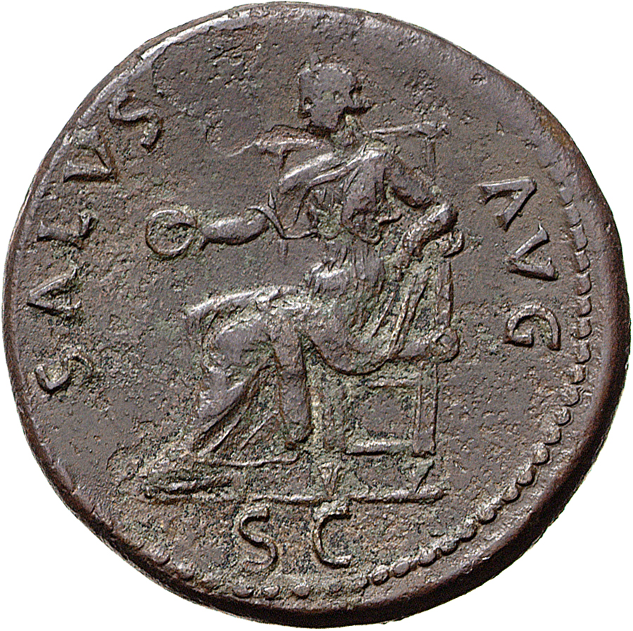 RIC II, Part 1 (second edition) Titus 203 Titus reverse, Salus seated left, holding patera