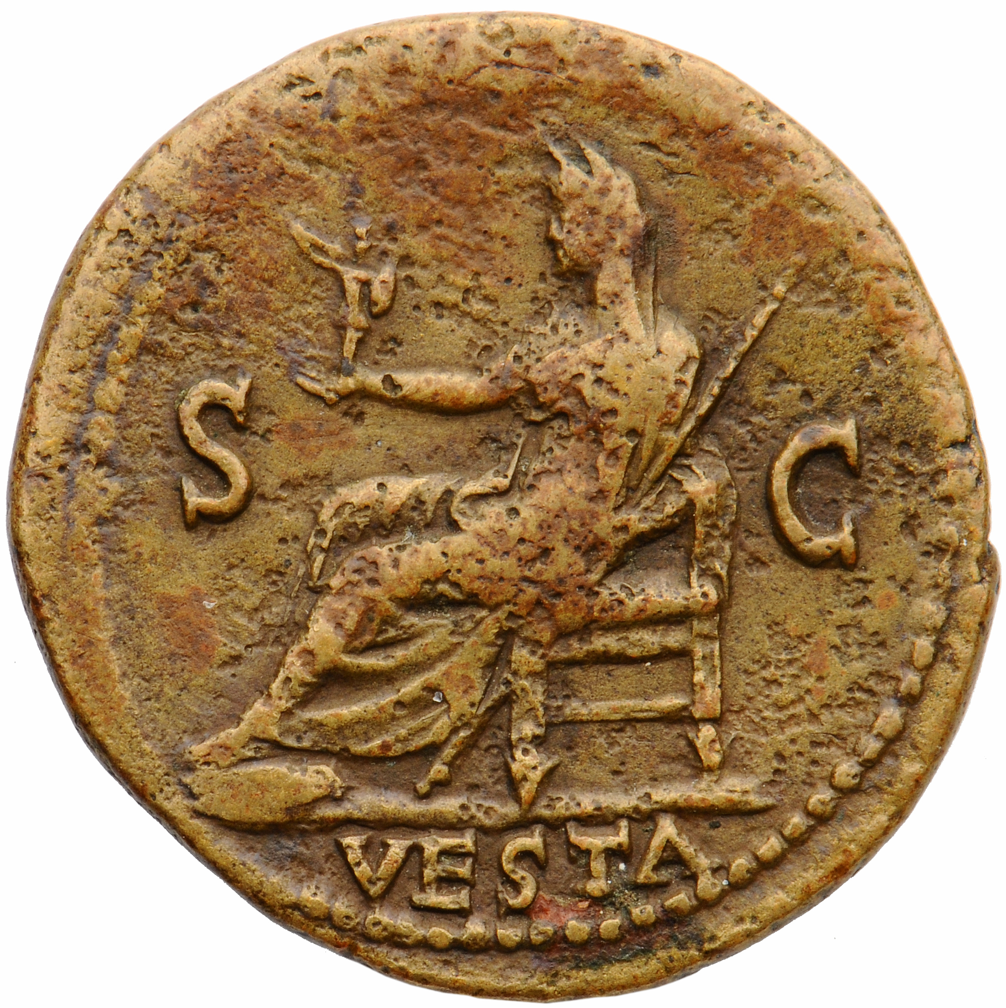 RIC II, Part 1 (second edition) Titus 212 Titus reverse, Vesta seated left, holding palladium and sceptre
