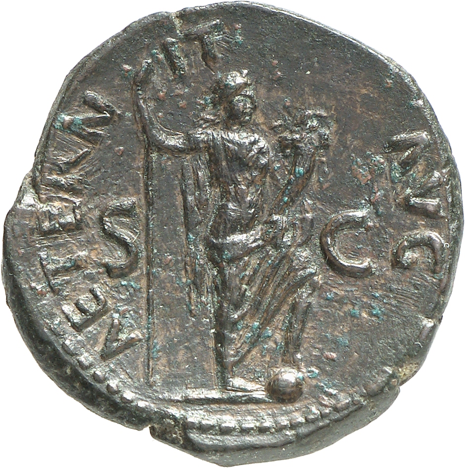 RIC II, Part 1 (second edition) Titus 218 Titus reverse, Aeternitas standing right, resting left foot on globe, holding sc...