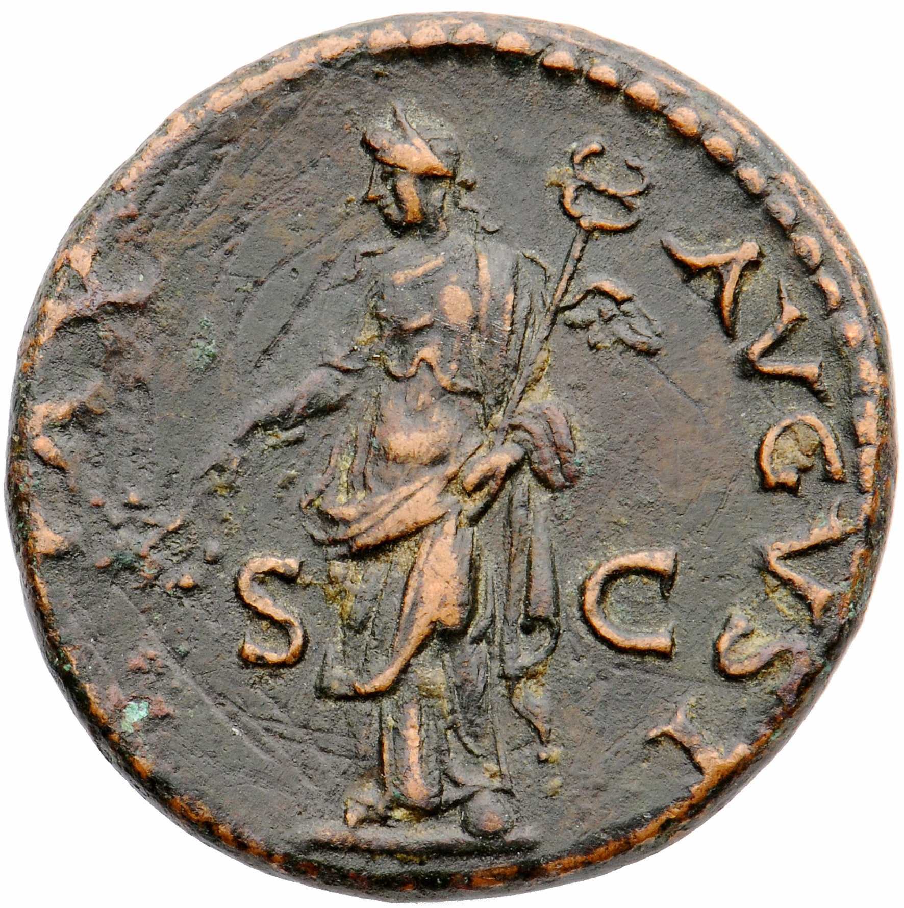 RIC II, Part 1 (second edition) Titus 229 Titus reverse, Pax standing left, holding branch and winged caduceus
