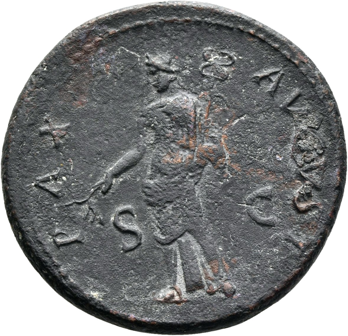 RIC II, Part 1 (second edition) Titus 230 Titus reverse, Pax standing left, holding branch and winged caduceus