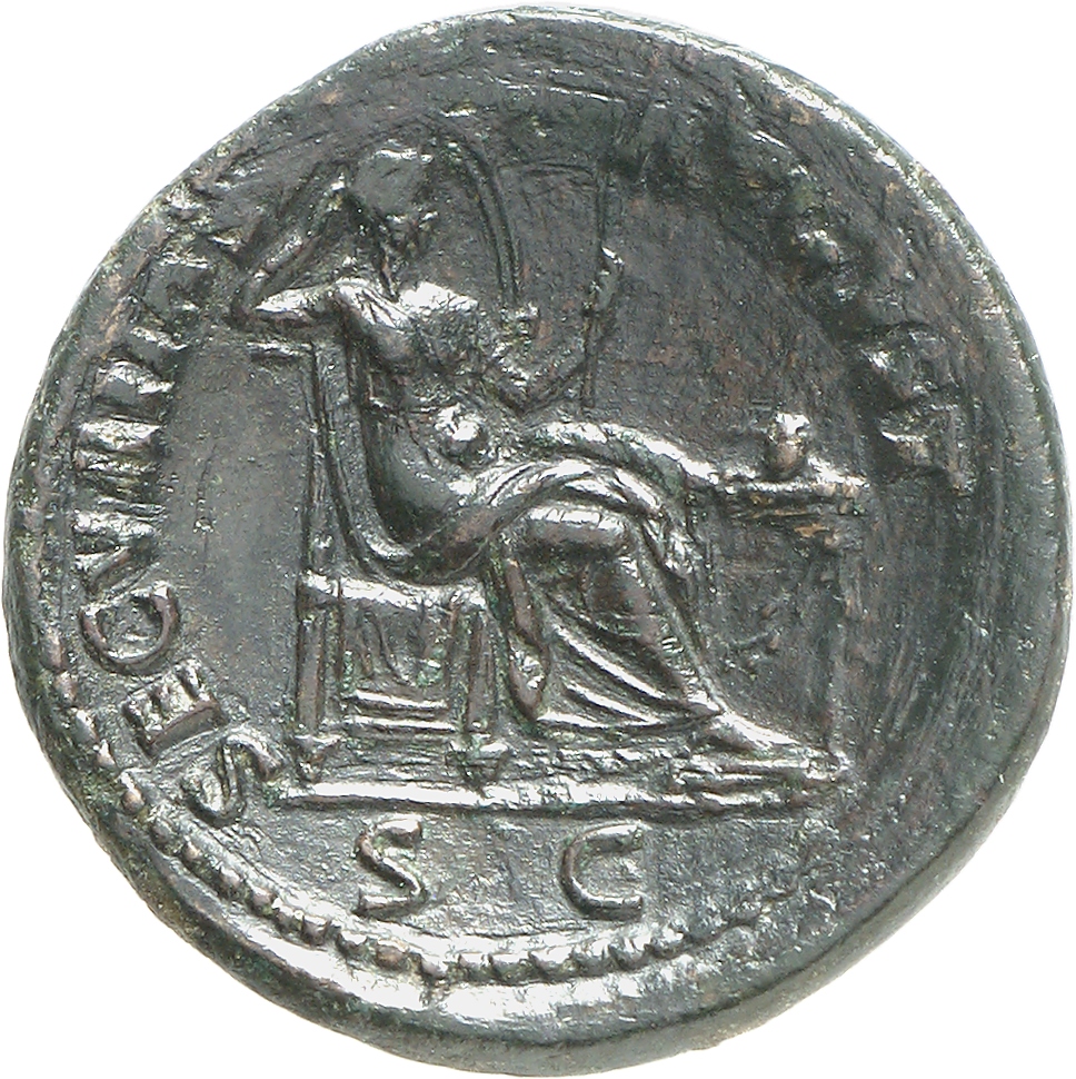 RIC II, Part 1 (second edition) Titus 243 Titus reverse, Securitas seated right, resting head on arm and holding sceptre; ...