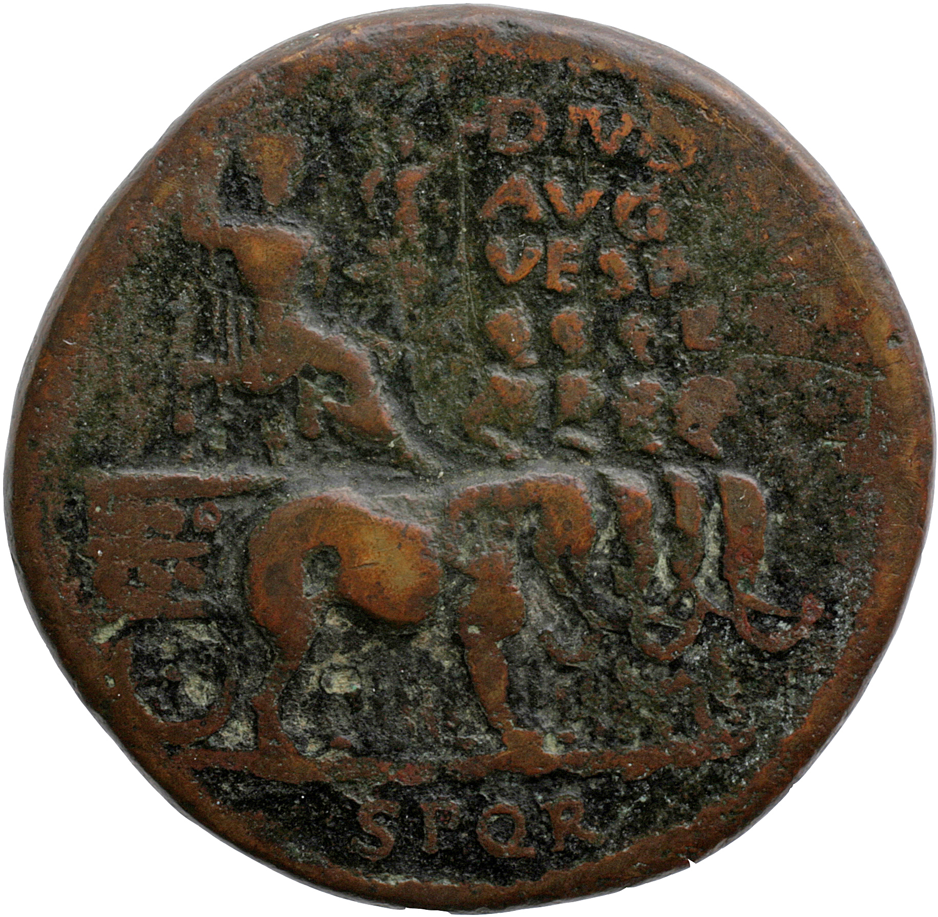RIC II, Part 1 (second edition) Titus 257 Titus obverse, Divus Vespasian, holding sceptre, seated right on chair set on ca...