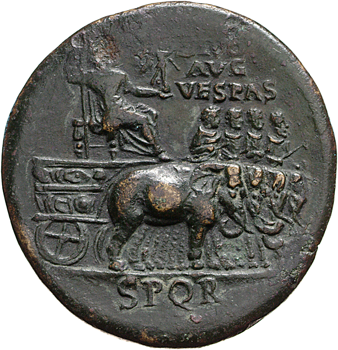 RIC II, Part 1 (second edition) Titus 258 Titus obverse, Divus Vespasian, holding sceptre, seated right on chair set on ca...