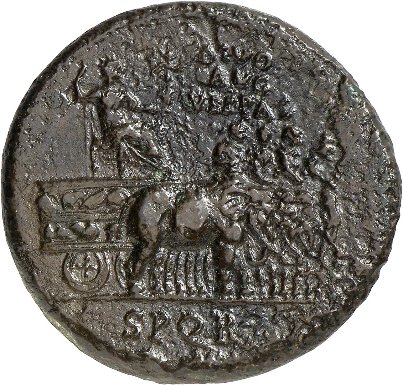 RIC II, Part 1 (second edition) Titus 258 Titus obverse, Divus Vespasian, holding sceptre, seated right on chair set on ca...