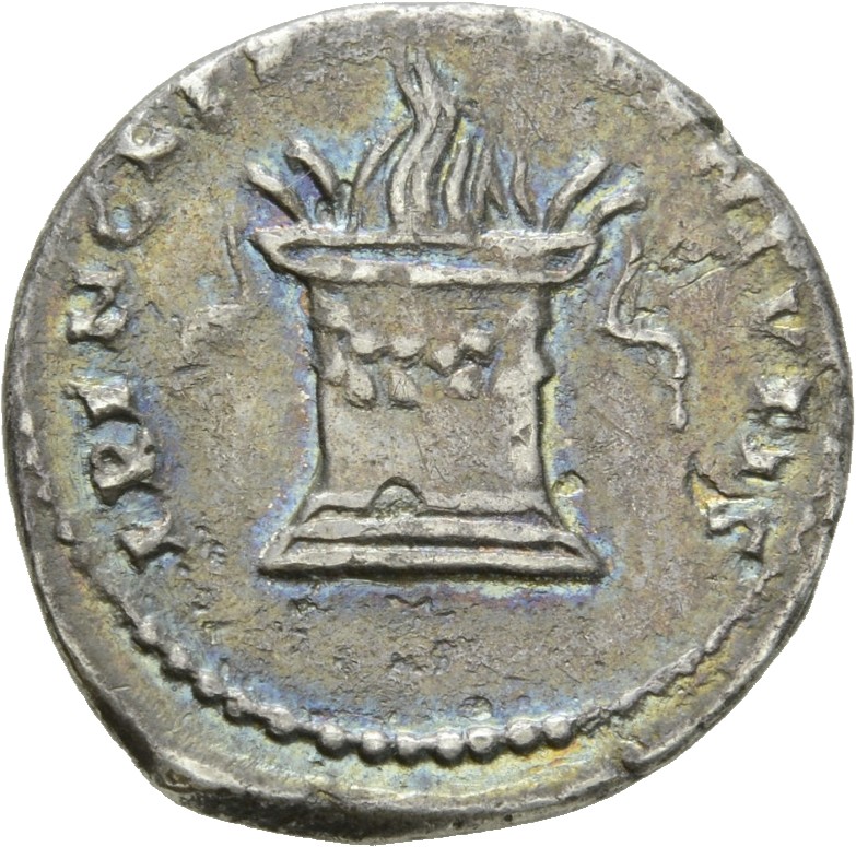RIC II, Part 1 (second edition) Titus 266 Titus reverse, Altar garlanded and lighted, horns left and right