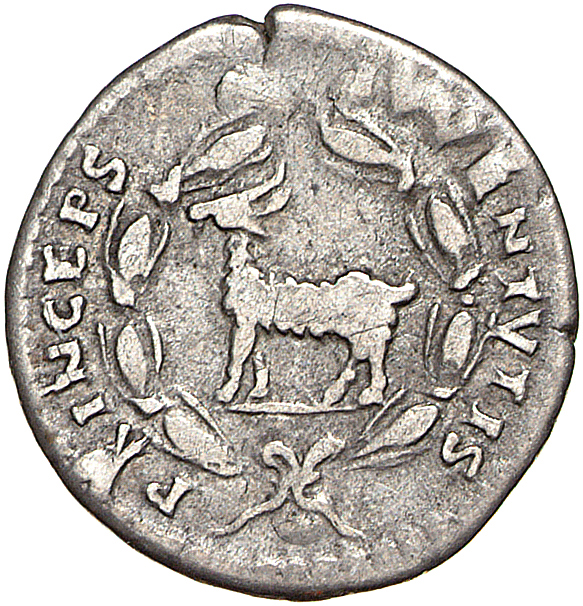 RIC II, Part 1 (second edition) Titus 267 Titus reverse, Goat standing left, within laurel wreath