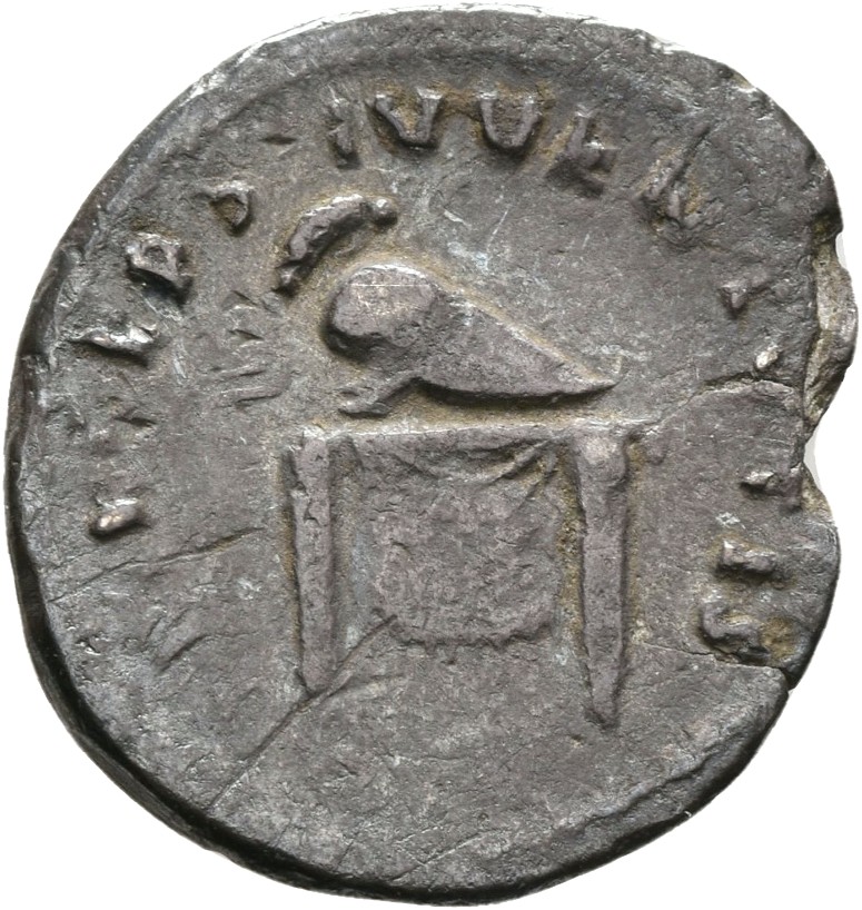 RIC II, Part 1 (second edition) Titus 271 Titus reverse, Seat, draped; Corinthian helmet above