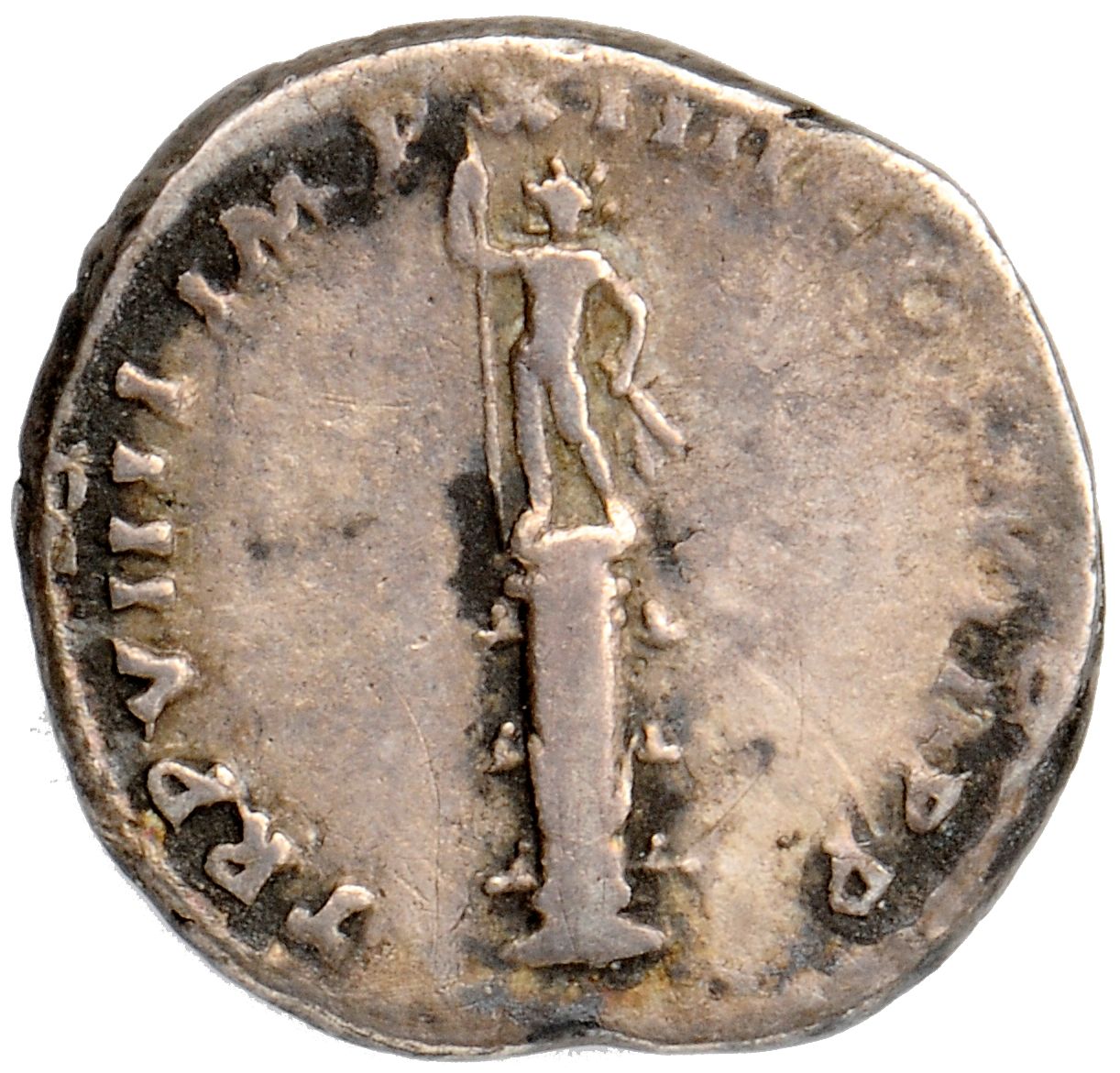 RIC II, Part 1 (second edition) Titus 28 Titus reverse, Statue of radiate male on rostral column, holding spear and parazo...