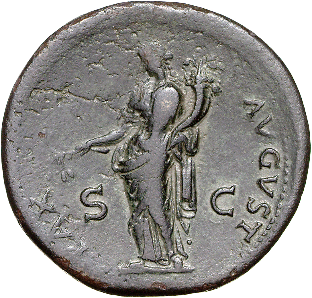 RIC II, Part 1 (second edition) Titus 290 Titus reverse, Pax standing left, holding branch and cornucopiae