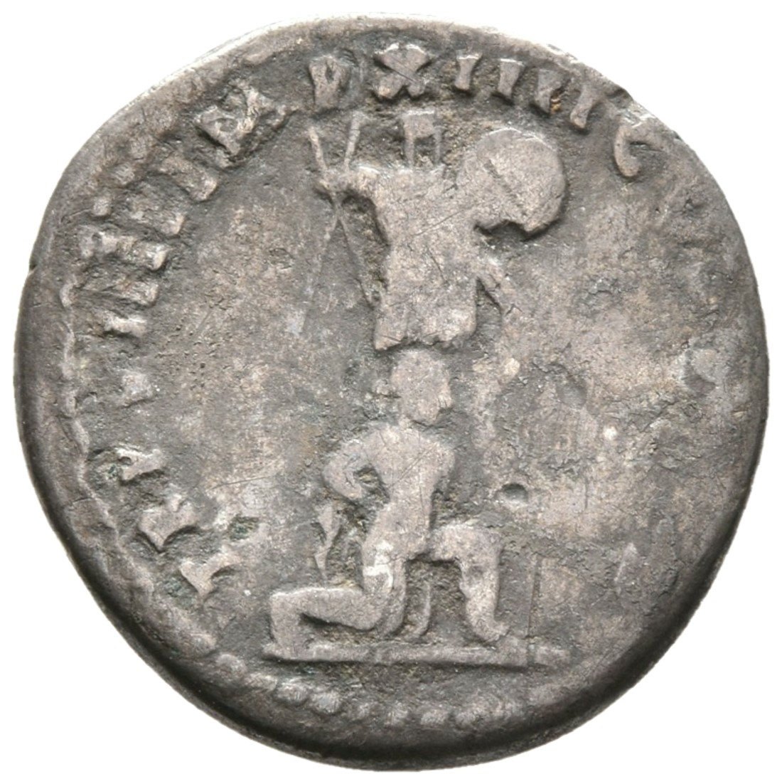 RIC II, Part 1 (second edition) Titus 31 Titus reverse, Male captive kneeling in front of trophy