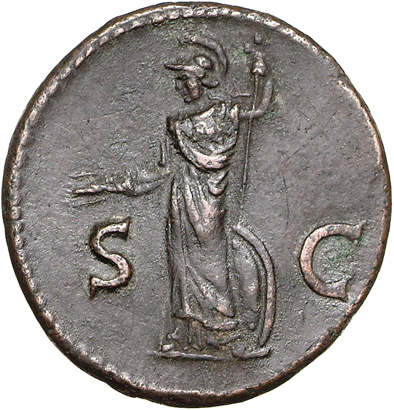 RIC II, Part 1 (second edition) Titus 314 Titus reverse, Minerva steht nach l. Sie hält in ihrer l. Hand einen Speer und i...