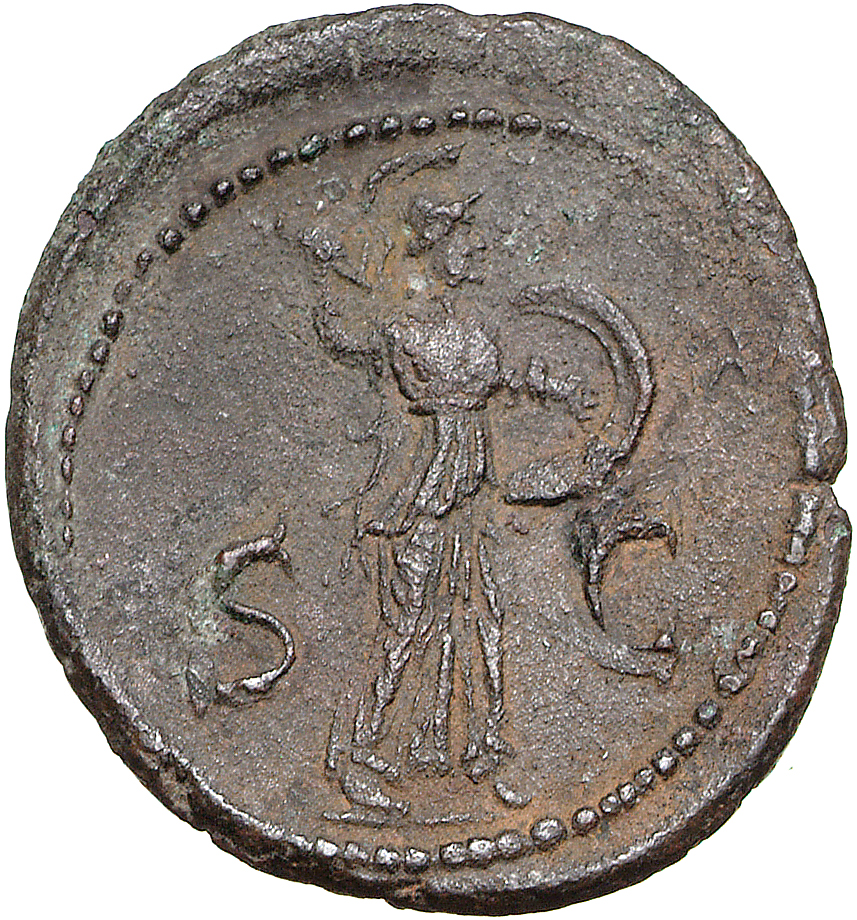 RIC II, Part 1 (second edition) Titus 344 Titus reverse, Minerva steht nach r. Sie hält in ihrer erhobenen r. Hand einen S...
