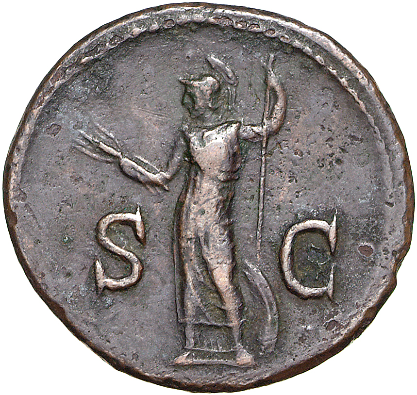 RIC II, Part 1 (second edition) Titus 345 Titus reverse, Minerva steht nach l. Sie hält in ihrer l. Hand einen Speer und i...