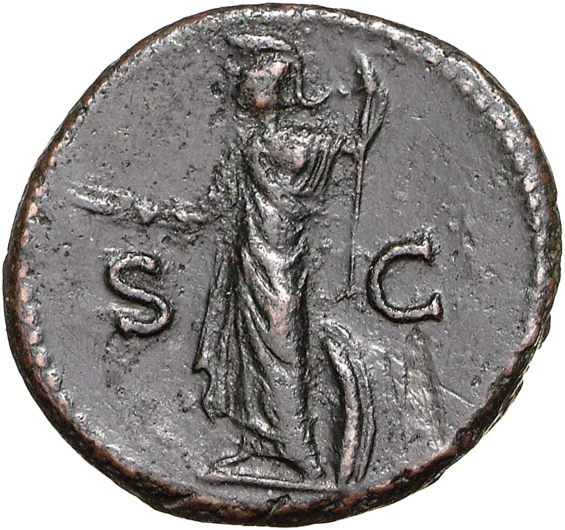 RIC II, Part 1 (second edition) Titus 347 Titus reverse, Minerva steht nach l. Sie hält in ihrer l. Hand einen Speer und i...
