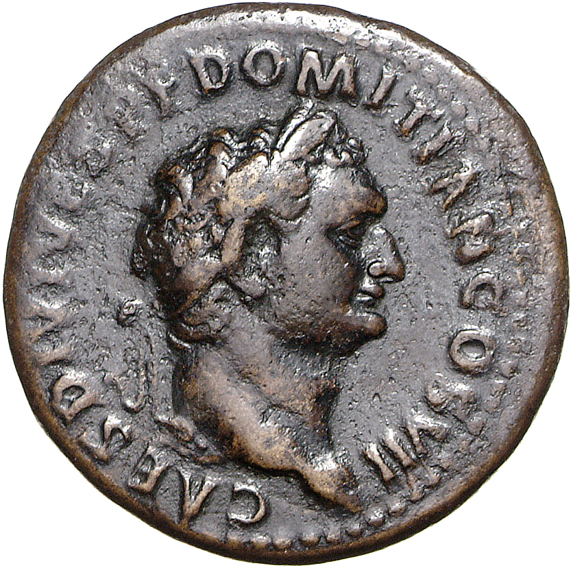 RIC II, Part 1 (second edition) Titus 350 Titus obverse, Kopf des Domitianus mit Lorbeerkranz nach r.