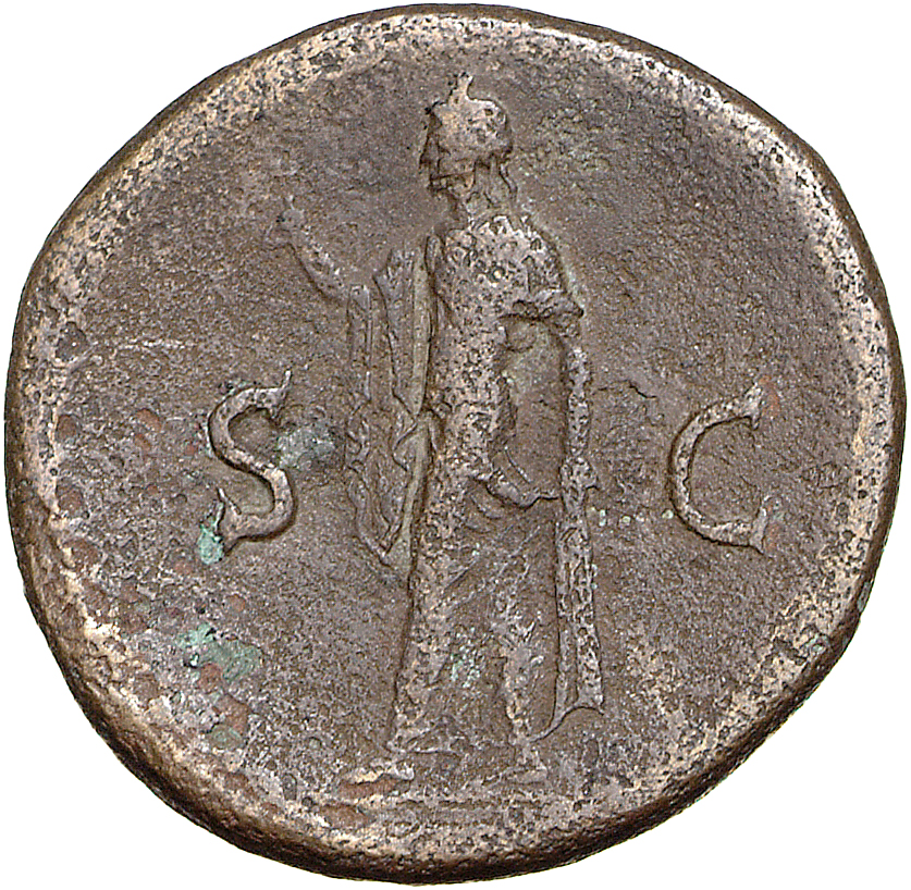 RIC II, Part 1 (second edition) Titus 351 Titus reverse, Spes schreitet nach l. Ihre l. Hand greift in das Gewand und auf ...