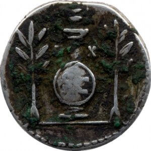 RIC II, Part 1 (second edition) Titus 359 Titus reverse, Round shield, inscribed S C, set on low column, on which stands u...